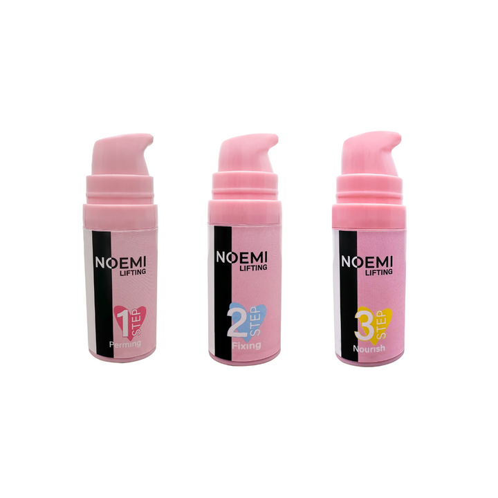 Three pink bottles labeled 'NOEMI Lifting' on a white background