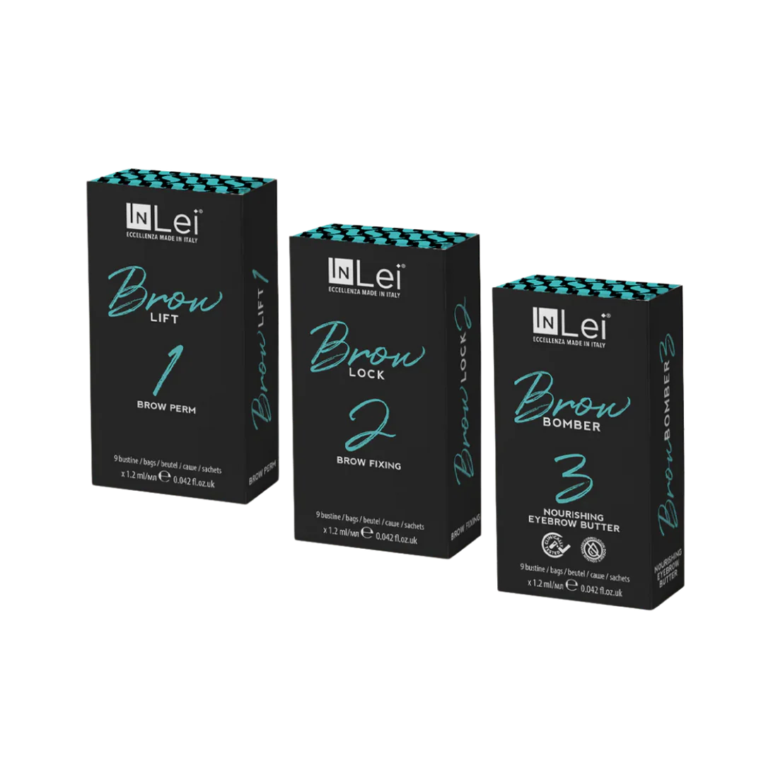INLEI brow bomber sachet kit on a white background