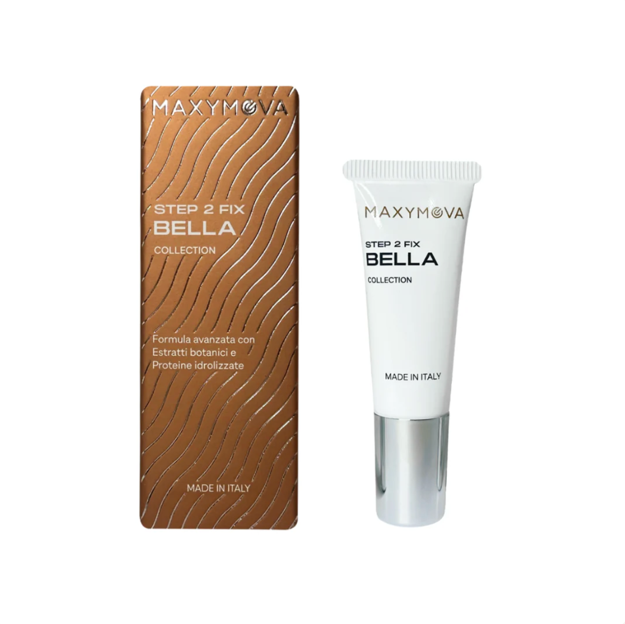 Maxymova Step 2 Fix Bella collection packaging and tube on a white background